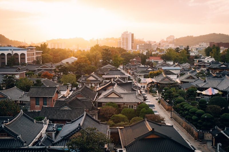 Korean temple in autumn — the framework holds the beauty