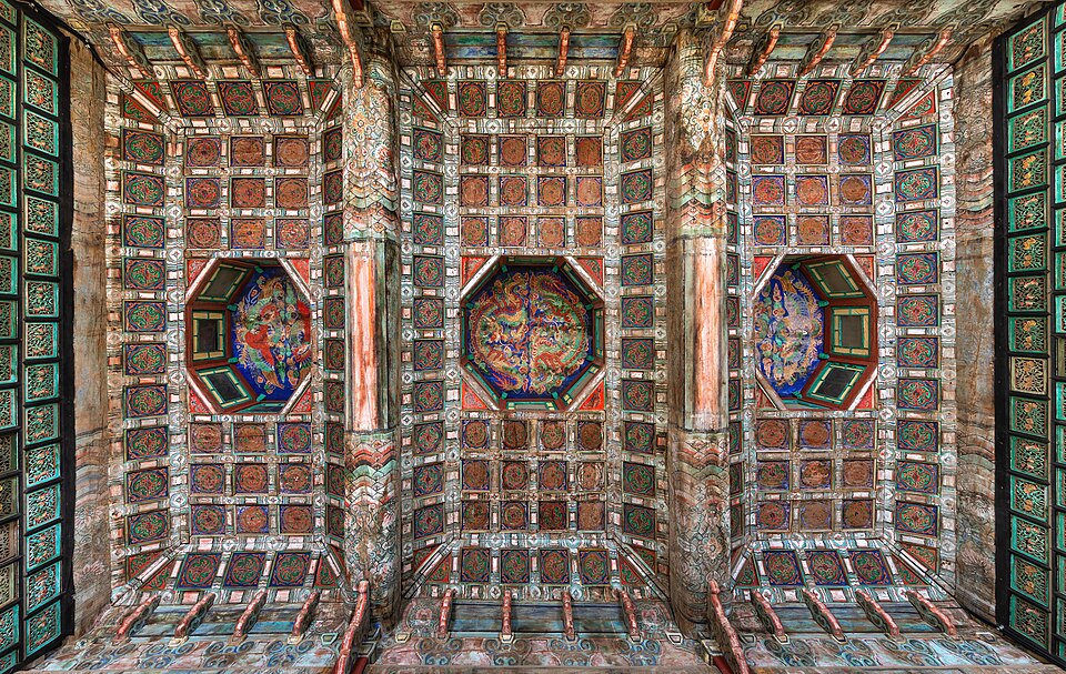Ornate palace ceiling — layers of meaning built into every surface, the way pillars layer meaning in a chart